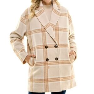 Time & Tru Brushed Twill Plaid Coat‎ Brown Acorn Medium Beige.